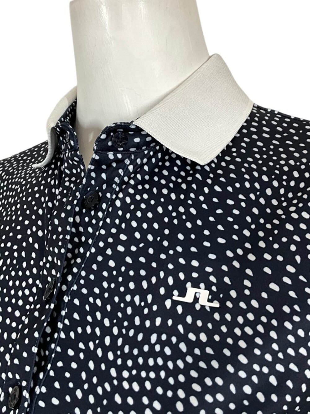 J. Lindeberg Lexie-TX Coolmax Polo Shirt S Blue Polka Dot Golf Tennis - Picture 14 of 16
